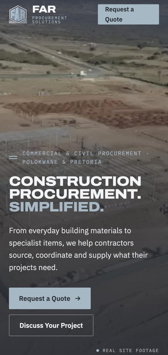 FAR Procurement Solutions website on a phone