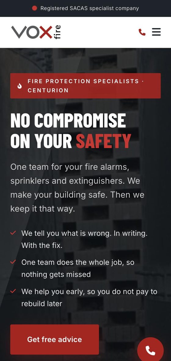 Vox Fire website on a phone